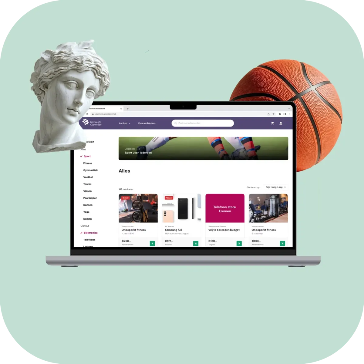Webshop van Gemeentewinkel op laptop en telefoon